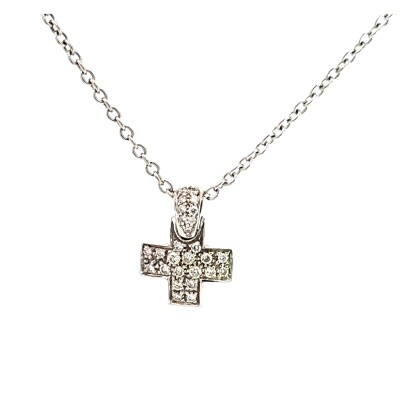 Chaine et pendentif croix en or blanc sertie de diamants