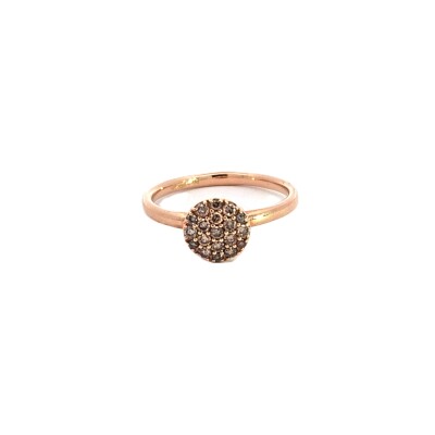 Bague or rose pavé rond diamants bruns