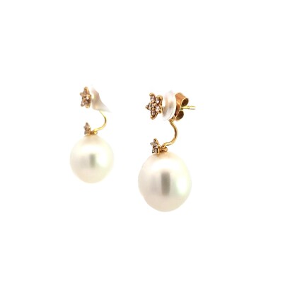 Boucles d'oreilles Shooting Stars Diamants avec pendants Perles blanches