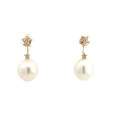 Boucles d'oreilles Shooting Stars Diamants avec pendants Perles blanches