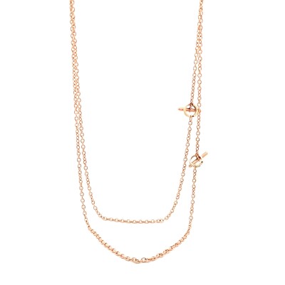 Collier Double Chaînettes Or rose Anneaux Brisés