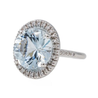 Bague Mauboussin, "Vraiment toi" Or blanc, Aigue Marine 3.7 ct, Diamants 0.16 ct, Taille 53