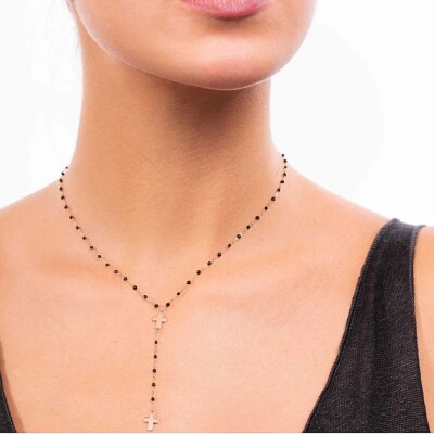 Collier Gigi Clozeau Croix en or rose et résine noire