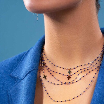 Collier Gigi Clozeau Classique en or rose et résine bleu de prusse, 42cm