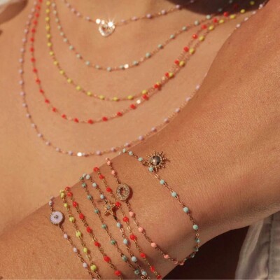 Collier Gigi Clozeau Classique en or rose et résine orange, 50cm