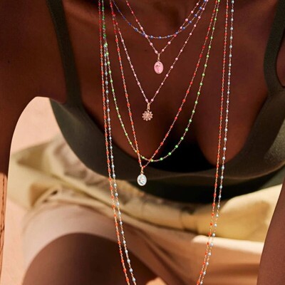 Collier Gigi Clozeau Classique en or rose et résine gris souris, 42cm