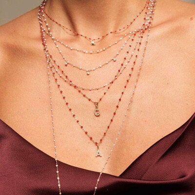 Collier Gigi Clozeau Classique en or rose et résine rouge coquelicot, 42cm