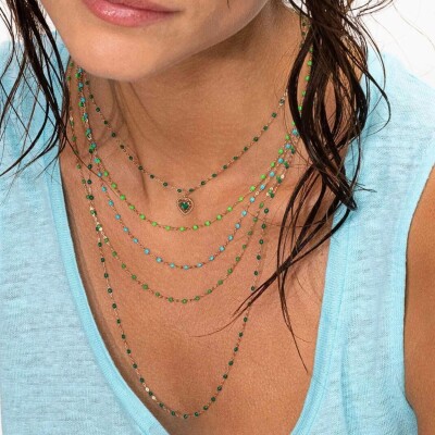 Collier Gigi Clozeau Classique en or rose et résine vert prairie, 42cm