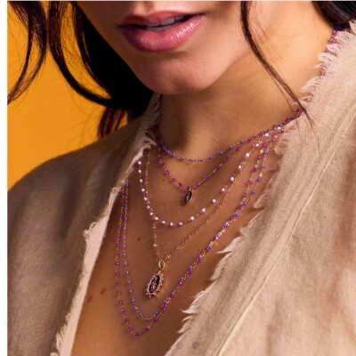 Collier Gigi Clozeau Classique en or rose et résine mauve, 42cm
