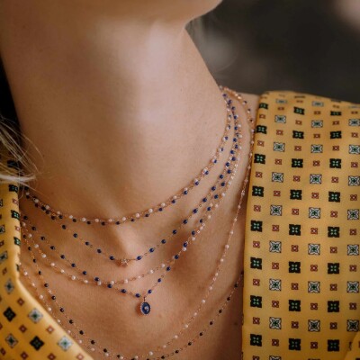 Collier Gigi Clozeau Classique en or rose et résine bleu prusse, 60cm