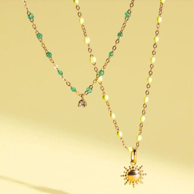 Collier Gigi Clozeau Gigi Suprême en or rose, résine turquoise vert et diamants, taille 42cm