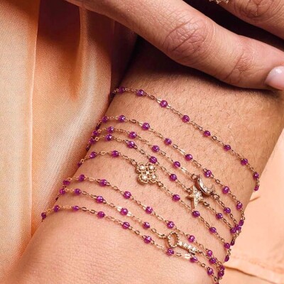 Bracelet Gigi Clozeau Clé en or rose, résine noir et diamants, taille 17cm