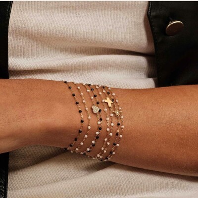 Bracelet Gigi Clozeau Croix en or rose et résine noire