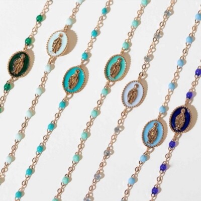 Bracelet Gigi Clozeau Croix en or rose, résine turquoise vert et diamants, taille 17cm