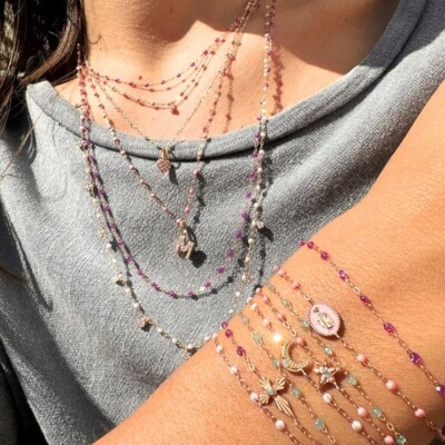 Bracelet Gigi Clozeau Rose en or rose et résine rose bébé, taille 17cm