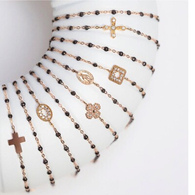 Bracelet Gigi Clozeau Classique en or blanc et résine noire, 17cm