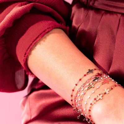 Bracelet Gigi Clozeau Classique en or rose et résine rose fluo, 17cm