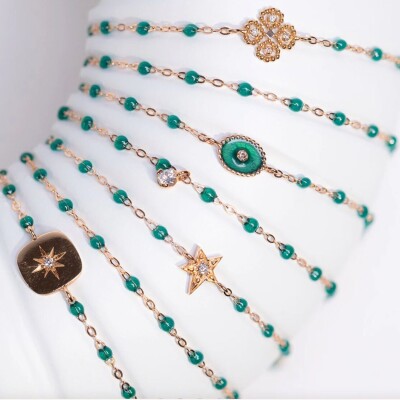 Bracelet Gigi Clozeau Classique en or rose et résine vert émeraude, 17cm