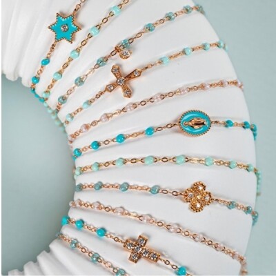 Bracelet Gigi Clozeau Classique en or rose et résine vert d'eau, 17cm