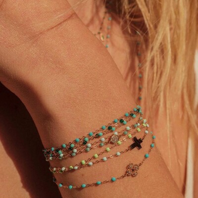 Bracelet Gigi Clozeau Classique en or rose et résine vert d'eau, 17cm