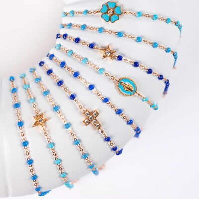 Bracelet Gigi Clozeau Classique en or rose et résine bleu bleuet, 17cm