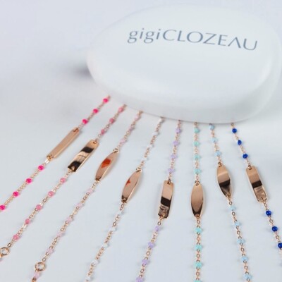 Bracelet Gigi Clozeau Little Gigi en or rose et résine blanche, taille 13cm