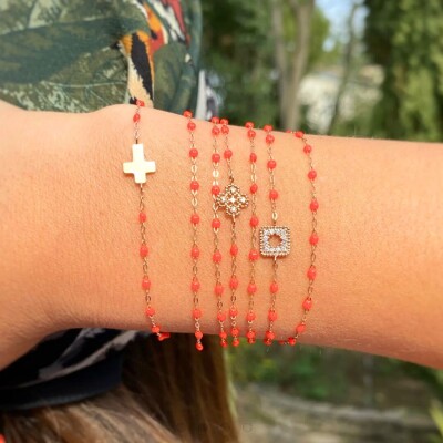 Bracelet Gigi Clozeau Madone en or rose et résine orange, taille 17cm