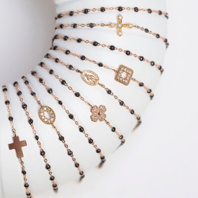 Bracelet Gigi Clozeau Madone en or rose, résine noire, taille 17cm