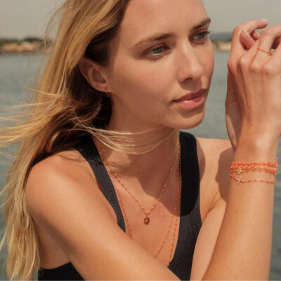 Bracelet Gigi Clozeau Madone en or rose et résine corail, 17cm