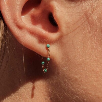 Boucles d'oreilles Gigi Clozeau Classique en or rose, et résine turquoise