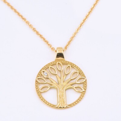 Médaille Mely Arbre de vie en or jaune 750 millièmes et diamant