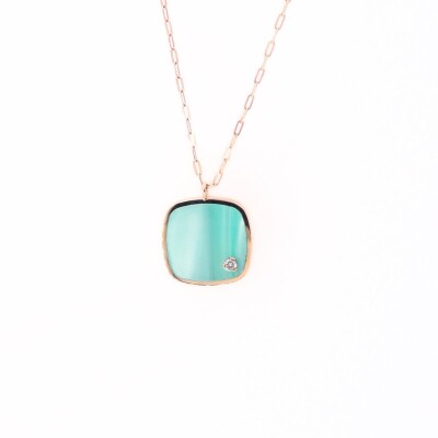 Collier Clozeau en or rose 18 carats, résine turquoise et diamant