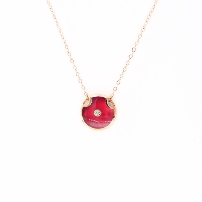 Collier Clozeau  en or rose 18 carats, résine rouge et diamant, 42cm