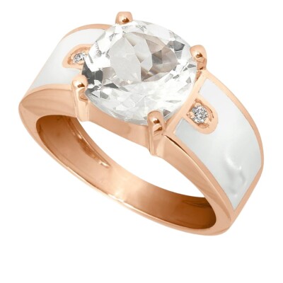 Bague Clozeau en or rose, topaze blanche, diamants et résine blanche