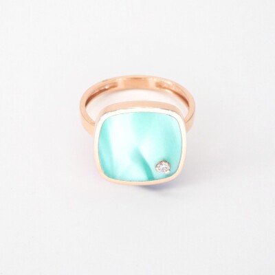 Bague Clozeau en or rose, diamant et résine turquoise lagon