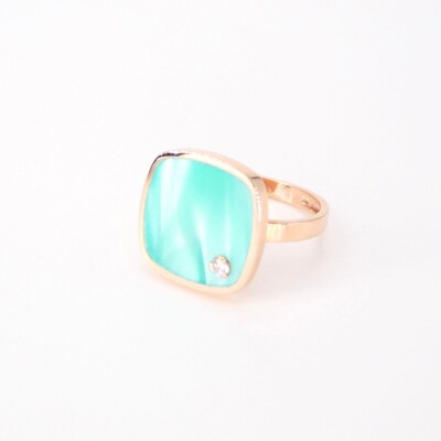 Bague Clozeau en or rose, diamant et résine turquoise lagon