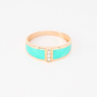 Bague Clozeau en or rose, résine turquoise lagon et diamants
