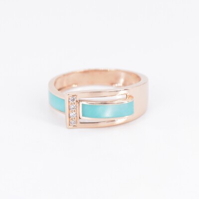 Bague Clozeau DÉFERLANTE en or rose, résine nacrée turquoise lagon et diamants