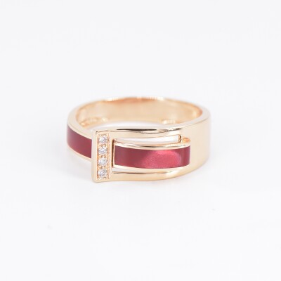 Bague Clozeau DÉFERLANTE en or rose, résine rouge et diamants