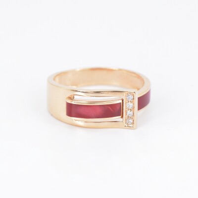 Bague Clozeau DÉFERLANTE en or rose, résine rouge et diamants
