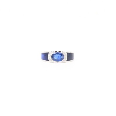 Bague Clozeau Athéna en or blanc, saphir, résine bleu de Prusse et diamants