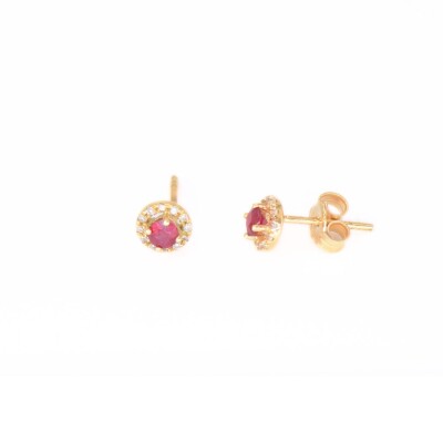 Boucles d'oreilles Collection Lumière or jaune 750 millièmes, diamants et rubis