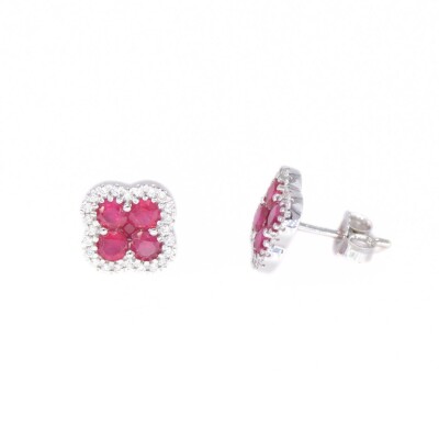 Boucles d'oreilles Collection Lumière en or blanc 750 millièmes, rubis et diamants