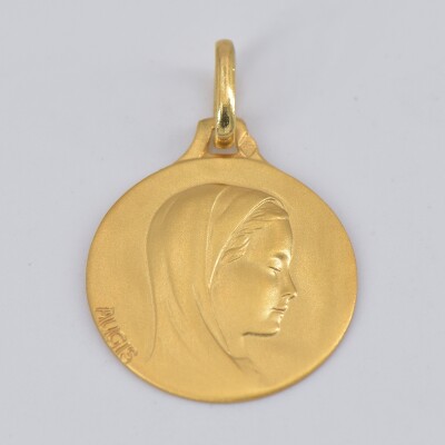 Médaille Augis Vierge profil droit en or jaune, 16mm