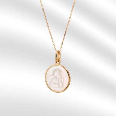 Médaille Ange Collection Lumière BECKER en or jaune 750 millièmes et nacre