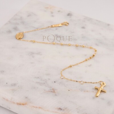 Bracelet chapelet croix et vierge miraculeuse en or jaune