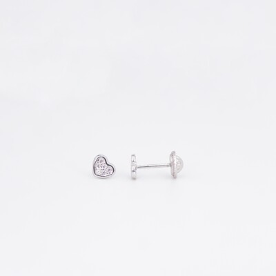 Boucles d'oreilles Cœurs Collection Lumière enfant, or blanc 750 millièmes et oxydes de zirconium à vis