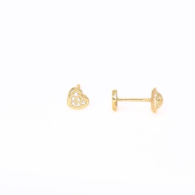 Boucles d'oreilles Cœurs Collection Lumière enfant, or jaune 750 millièmes et oxydes de zirconium à vis