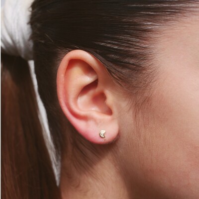 Boucles d'oreilles Lunes Collection Lumière enfant, or jaune, oxydes de zirconium à vis