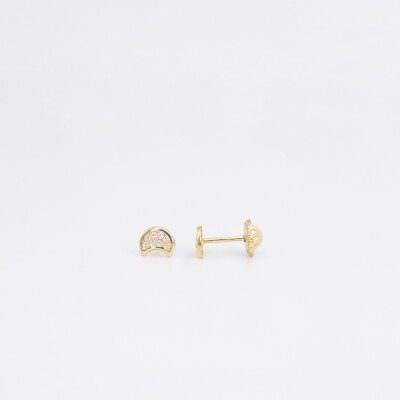 Boucles d'oreilles Lunes Collection Lumière enfant, or jaune, oxydes de zirconium à vis